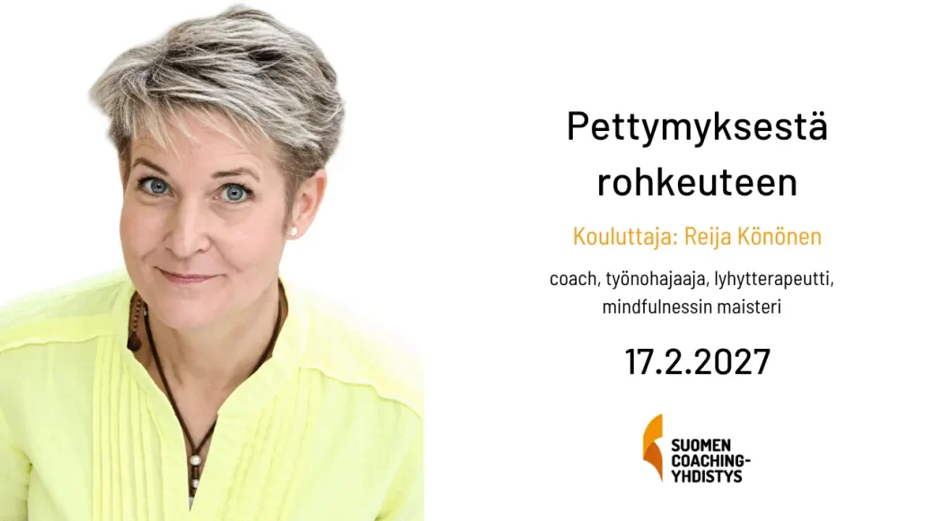 Pettymuksestä rohkeuteen -jäsentilaisuuden otsikkokuvassa Reija Könönen